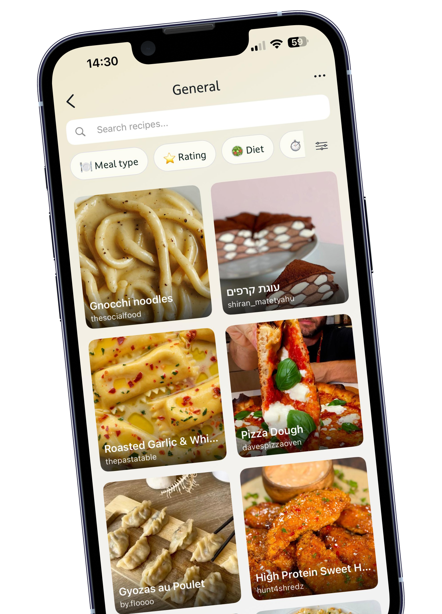 RecipeForLater app interface showing recipe collection and diet conversion features
